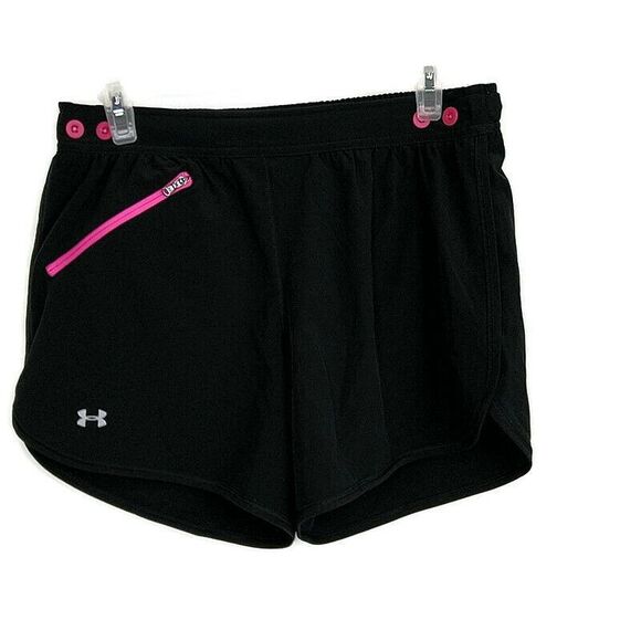 💥5/$25 Under Armour Womens S M (30 in Waist) Shorts Black Pink Athletic Elastic - Picture 1 of 5